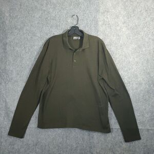 Asos Polo Shirt Mens Large Green Long Sleeve Button Collar Organic Turkey Solid